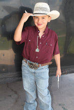 Load image into Gallery viewer, YOUTH &quot;SOL&quot; MAROON SHORT SLEEVE PEARL SNAP SHIRT
