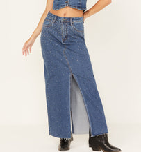 Load image into Gallery viewer, Rock &amp; Roll Denim Studded Maxi Skirt
