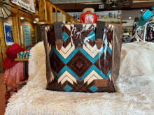 Load image into Gallery viewer, &quot;MONTEZUMA&quot; BROWN/TURQUOISE AZTEC PATTERN CLASSIC TOTE
