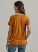 Load image into Gallery viewer, Wrangler Women&#39;s Marigold Curry &amp; Desert Cactus Logo Graphic Short Sleeve T-Shirt
