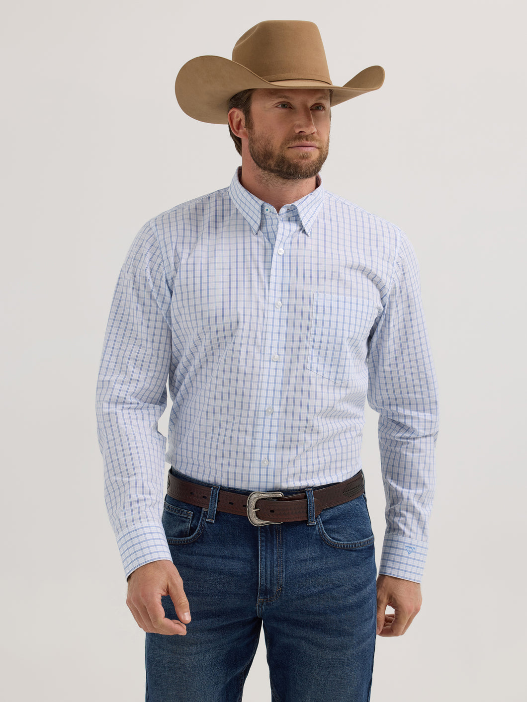 Men’s Wrangler COJO Plaid Light Blue Long sleeve