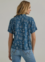 Load image into Gallery viewer, Wrangler Retro Women&#39;s Blue Cowgirl Camp Shirt
