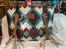 Load image into Gallery viewer, &quot;MONTEZUMA&quot; BROWN/TURQUOISE AZTEC LARGE TOTE
