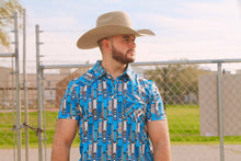 Load image into Gallery viewer, R&amp;R Sea Blue Aztec Polo
