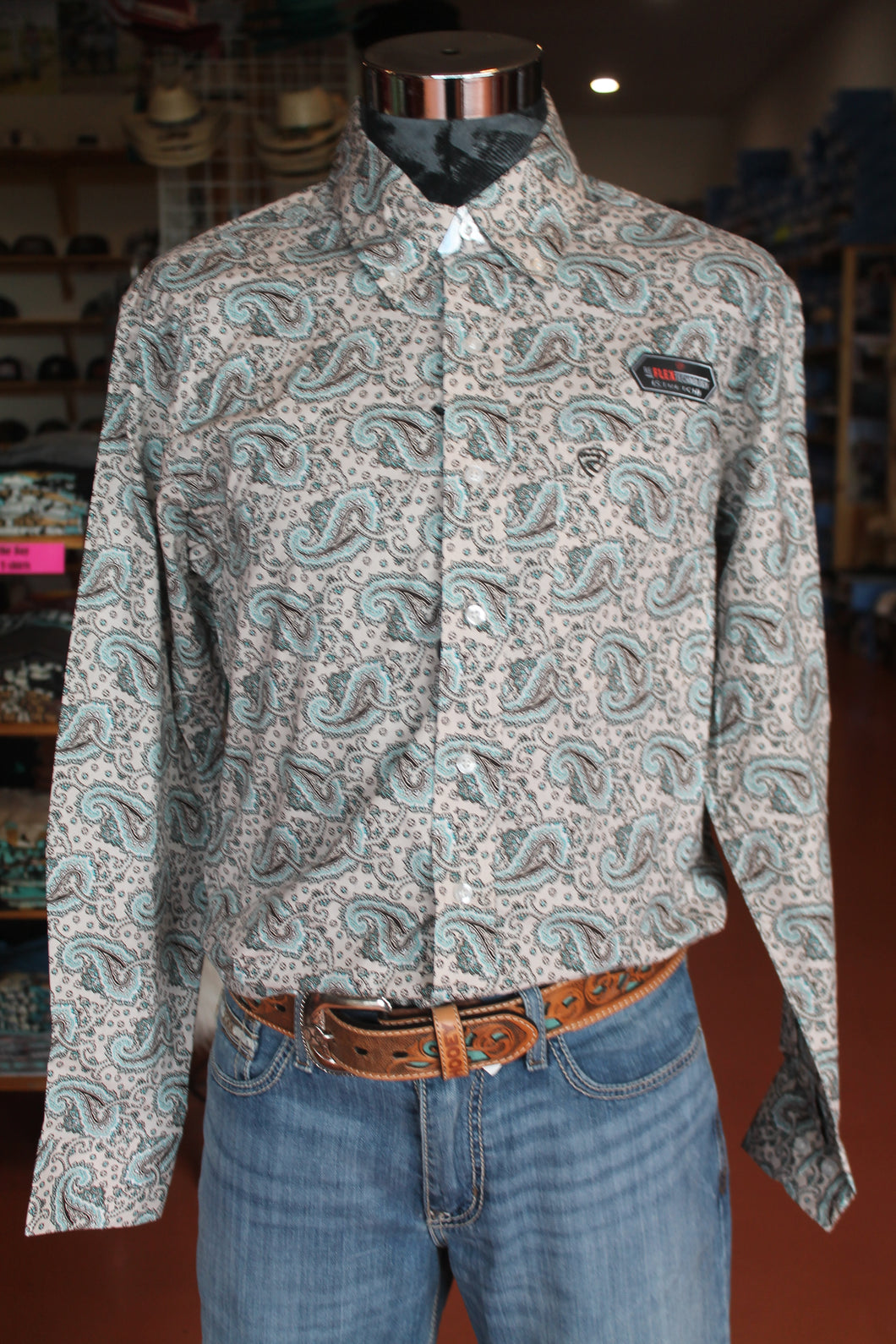 R&R Men's White/Creme Paisley L/s