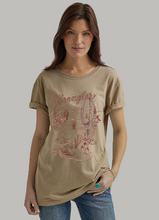 Load image into Gallery viewer, Wrangler Women&#39;s Khaki &amp; Retro Desert Cactus Logo Graphic Short Sleeve T-Shirt
