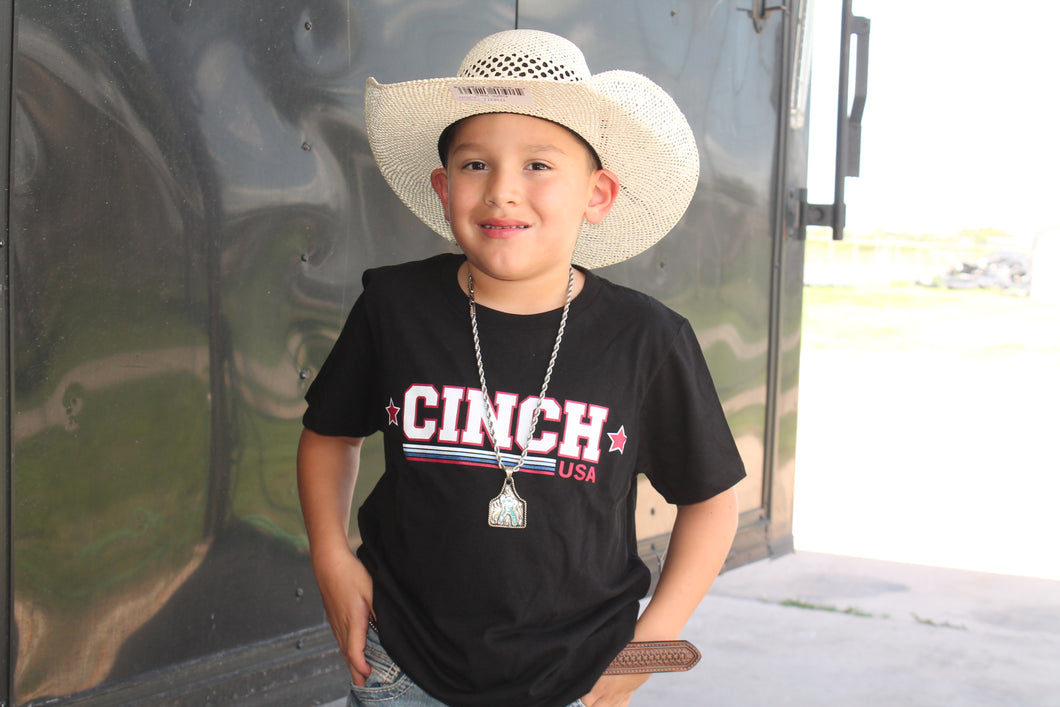 Cinch Boy's Black Red White & Blue Logo Graphic T-Shirt