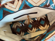 Load image into Gallery viewer, &quot;MONTEZUMA&quot; BROWN/TURQUOISE AZTEC LARGE TOTE
