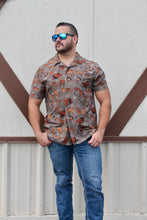 Load image into Gallery viewer, CINCH Men&#39;s Chocolate Western Brands &amp; Calf Print Short Sleeve Camp Shirt
