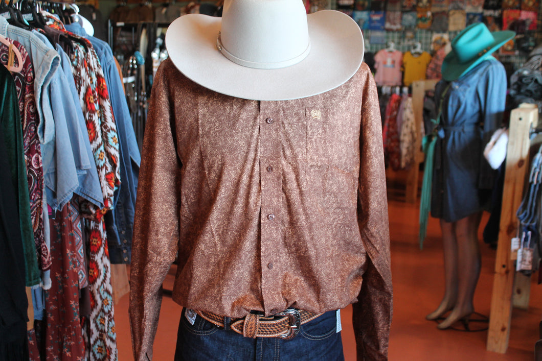 Adult Cinch Brown Paisley Long Sleeve