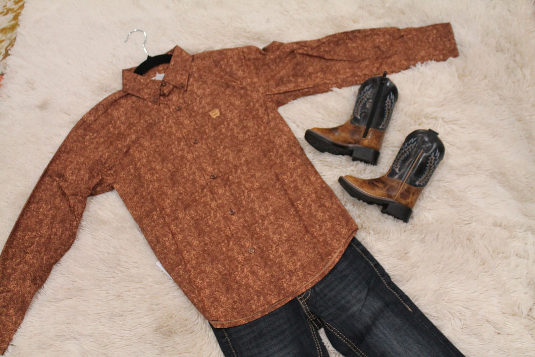 Youth Cinch Brown Paisley Long Sleeve