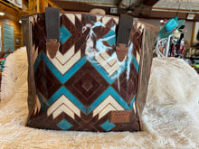 Load image into Gallery viewer, &quot;MONTEZUMA&quot; BROWN/TURQUOISE AZTEC PATTERN CLASSIC TOTE
