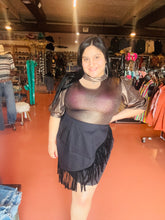 Load image into Gallery viewer, Rock &amp; Roll Black Skirt w/suede Fringe
