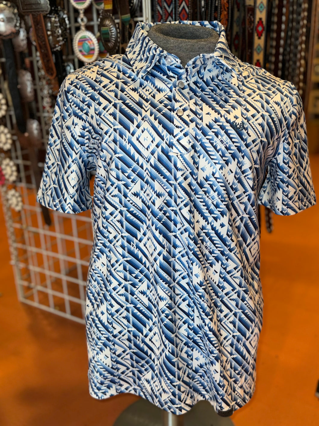 R&R Aztec Stripe Blue Polo