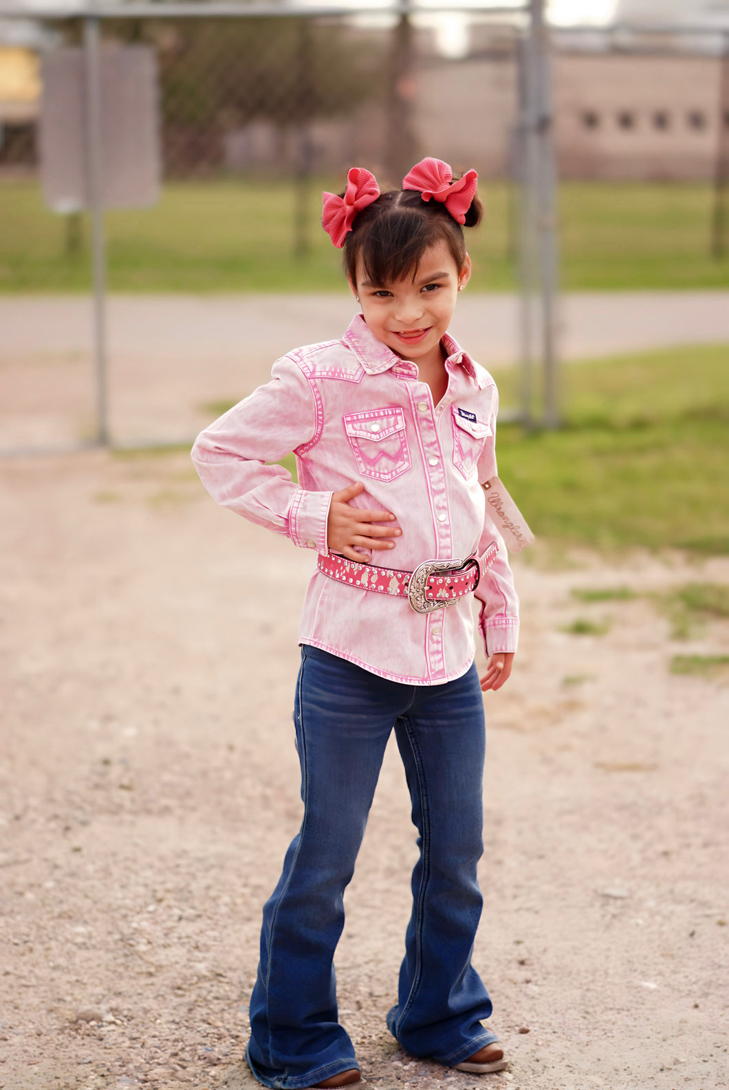 Wrangler Girl's Pink Vintage Pearl-snap Top