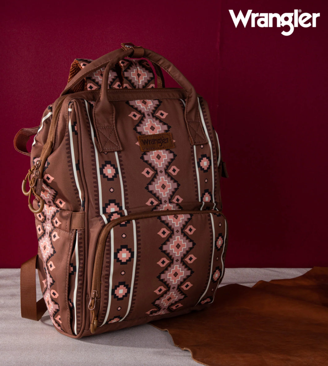 Wrangler Backpack- Brown/Pink Aztec