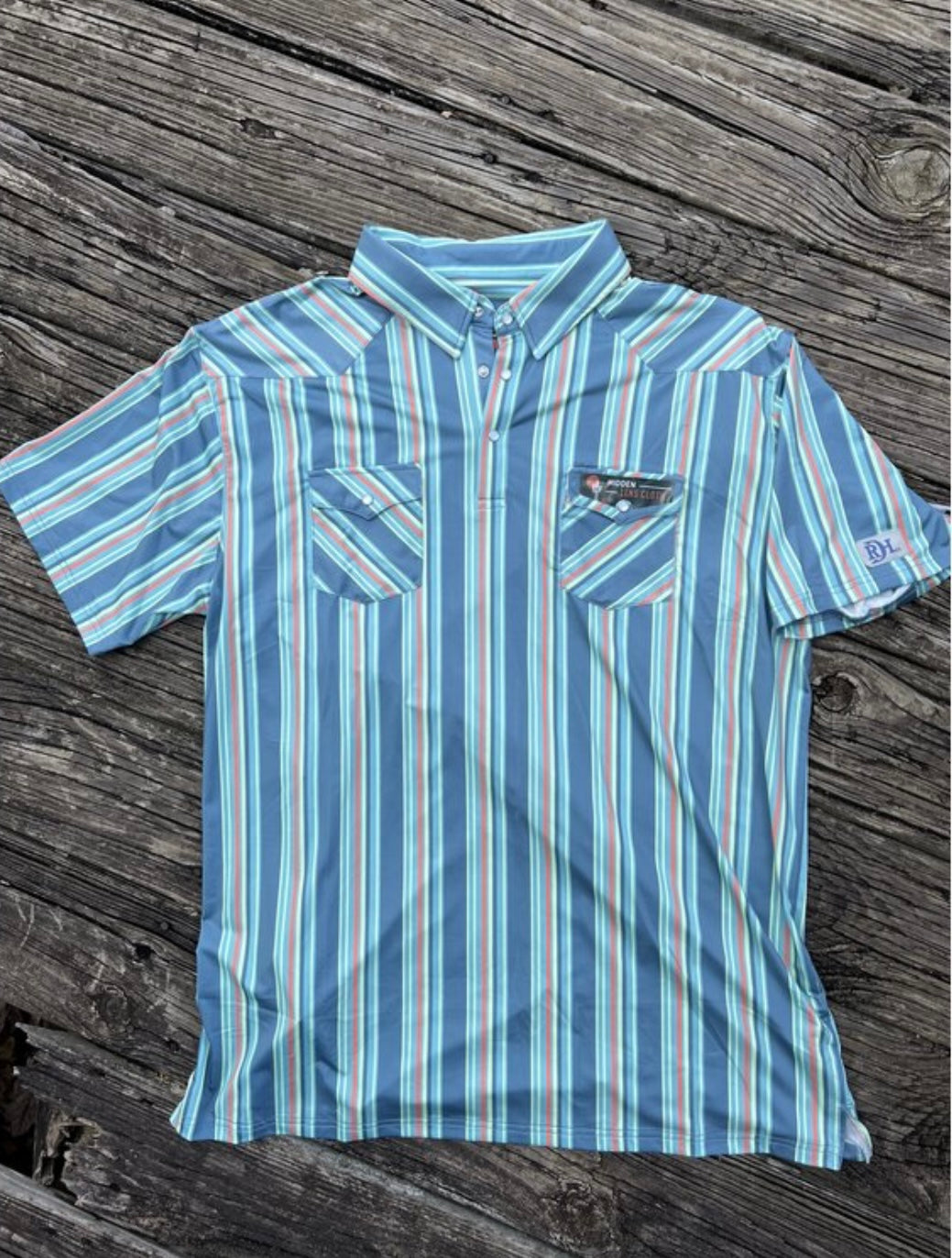 Men’s RD Teal/Coral Striped Polo Short Sleeve