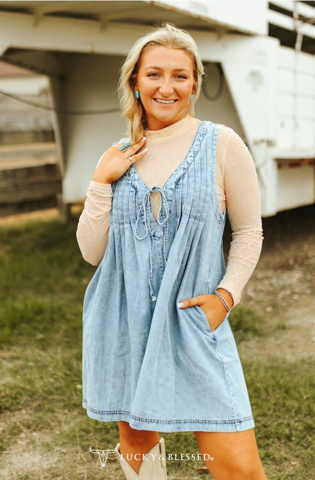 Light Stone V Neck Denim Romper