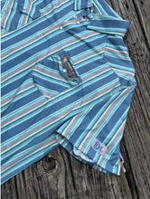 Load image into Gallery viewer, Men’s RD Teal/Coral Striped Polo Short Sleeve
