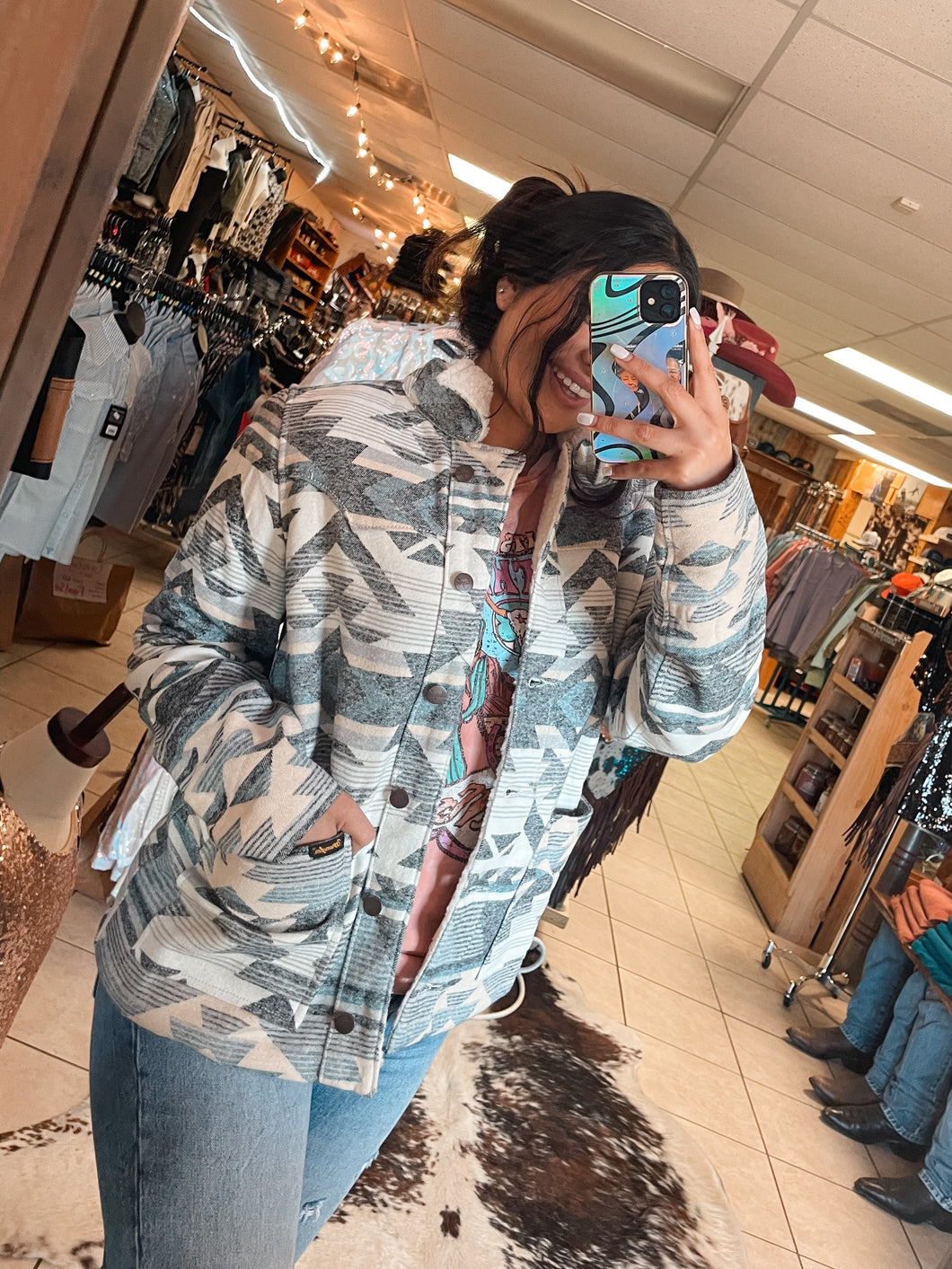 Wrangler Blue Aztec Sherpa Jacket