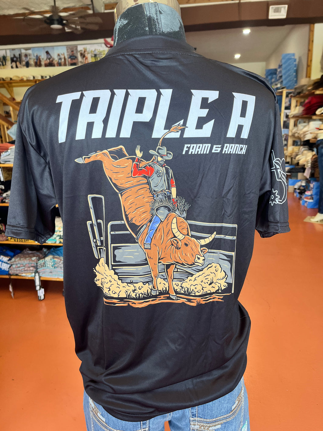 Triple A Dry Fit Bull Riding Print Tee