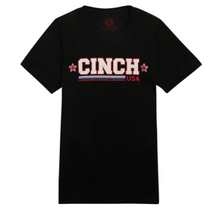 Load image into Gallery viewer, Cinch Boy&#39;s Black Red White &amp; Blue Logo Graphic T-Shirt
