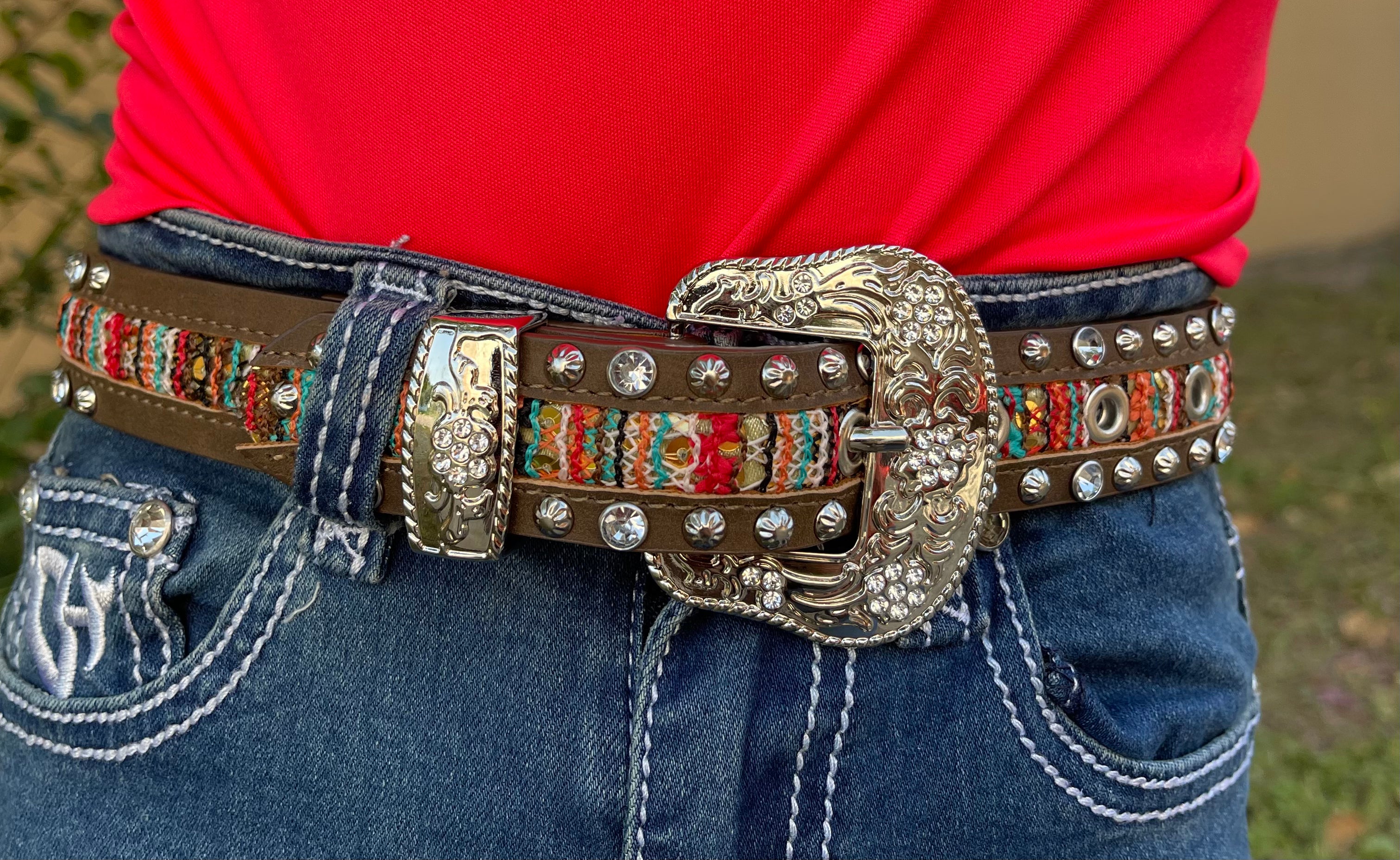 Girls Multi Colored Lace Belt with Studs – Triple A Farm & Ranch, LLC