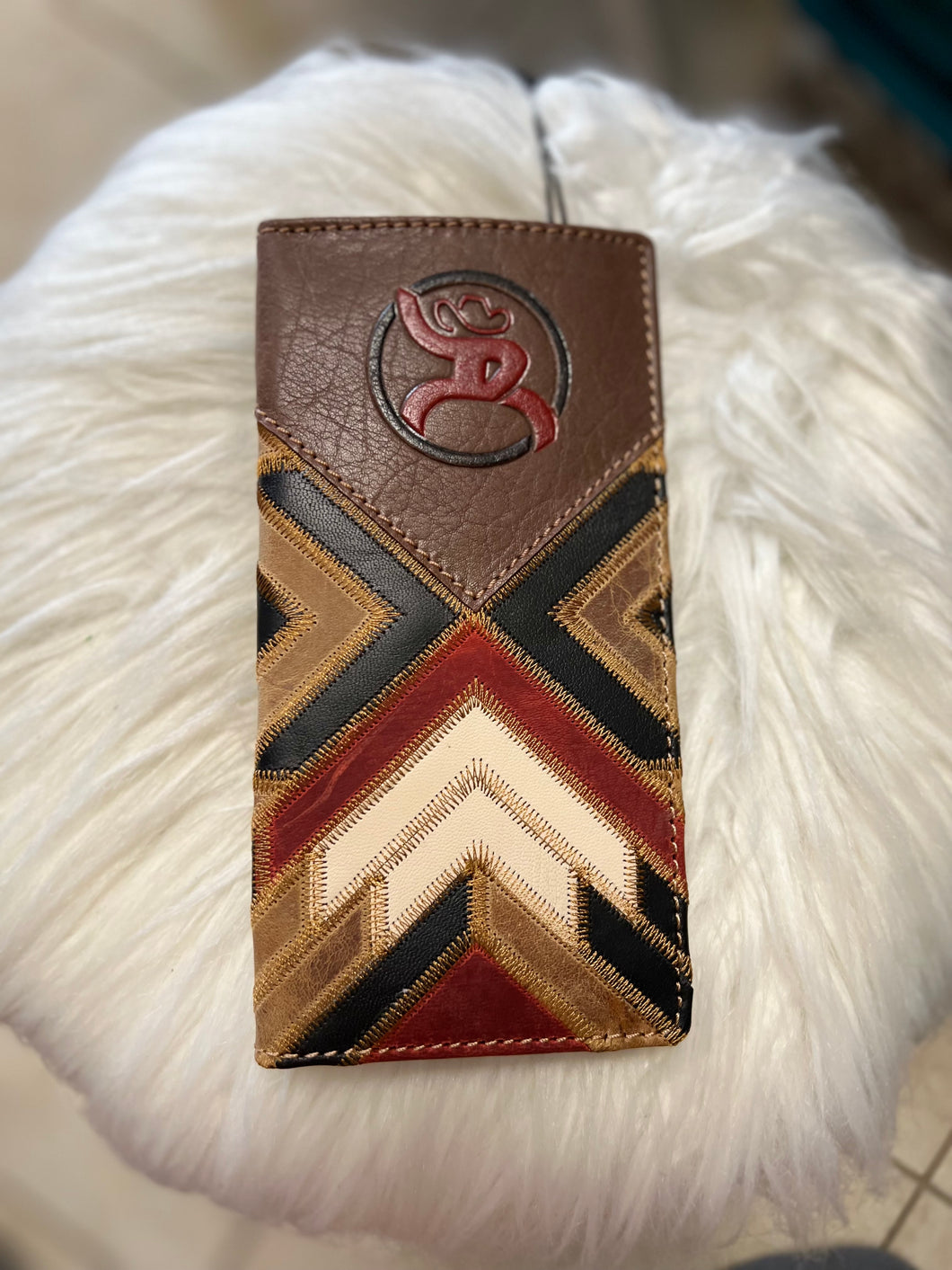 Patchwork w/Brown Leather Overlay Rodeo Wallet